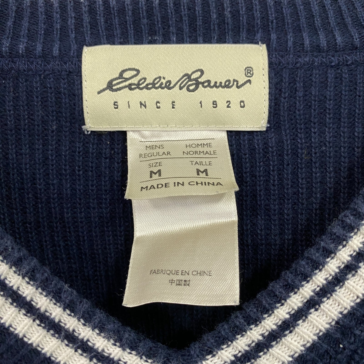 Eddie Bauer　エディーバウアー　コットンニットセーター　Vネック　紺　ネイビー　Mサイズ　古着