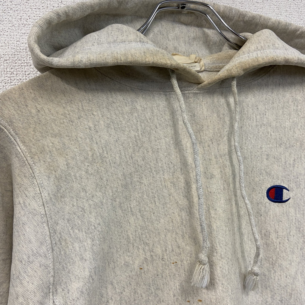 Champion　チャンピオン　リバースウィーブ　スウェットパーカー/フーディー　刺繍ロゴ　ワンポイント　霜降りグレー　XSサイズ トレーナー スウェットトップス フード付き 古着