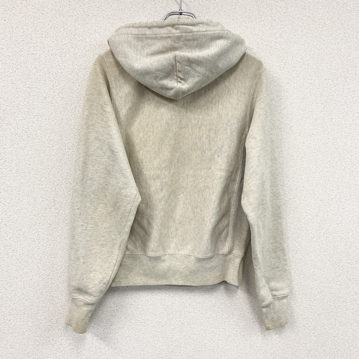 Champion　チャンピオン　リバースウィーブ　スウェットパーカー/フーディー　刺繍ロゴ　ワンポイント　霜降りグレー　XSサイズ トレーナー スウェットトップス フード付き 古着