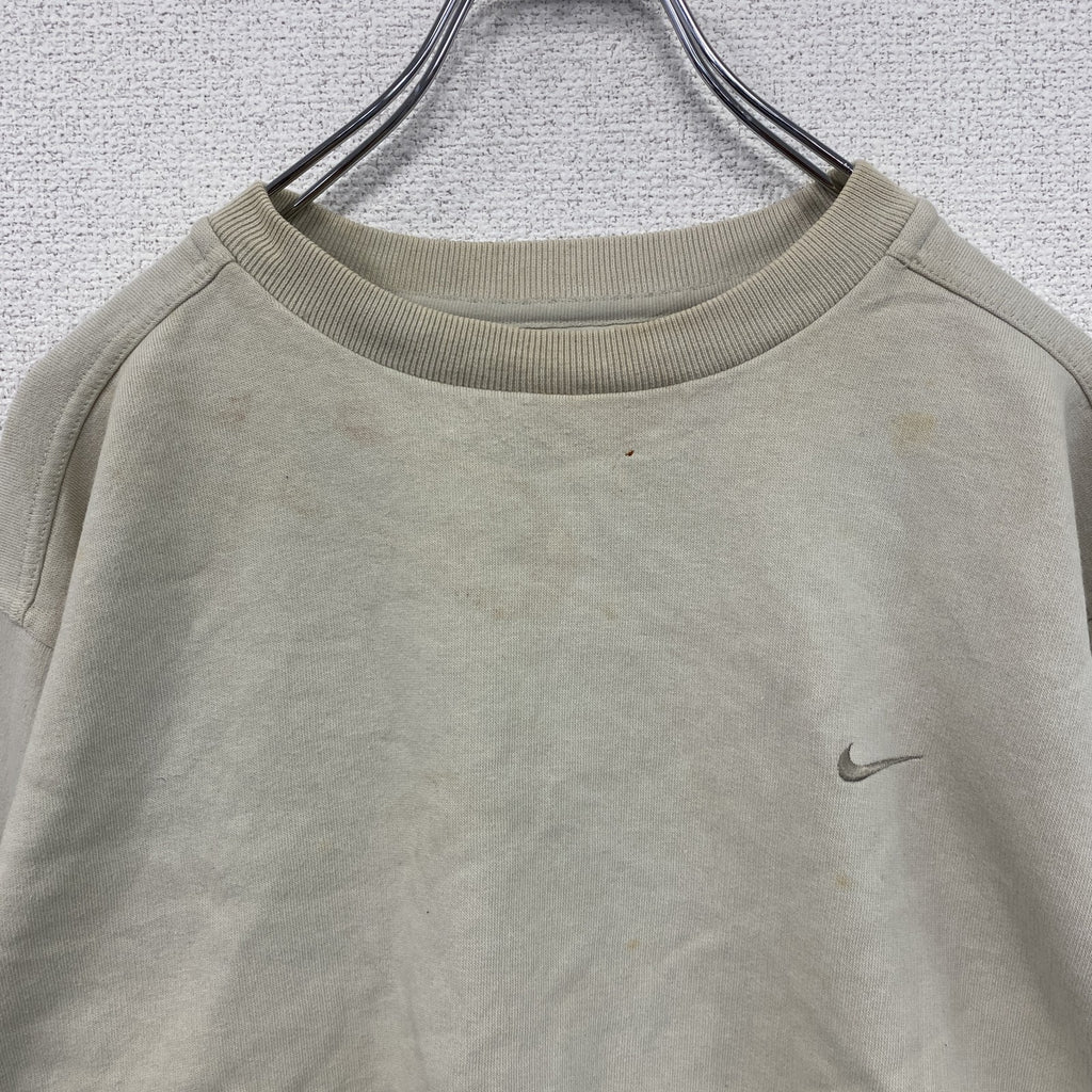 00s　NIKE　ナイキ　スウェット/トレーナー　スウッシュ　刺繍ロゴ　ヴィンテージ　ベージュ　Sサイズ　　古着
