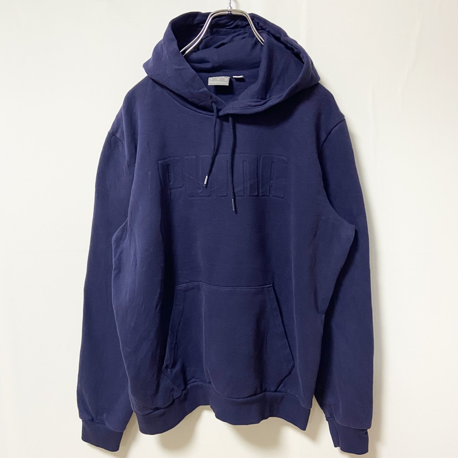PUMA　プーマ　 長袖立体ロゴパーカー　スウェットプルオーバー　シンプル　ネイビー　紺　秋冬服　Mサイズ　古着