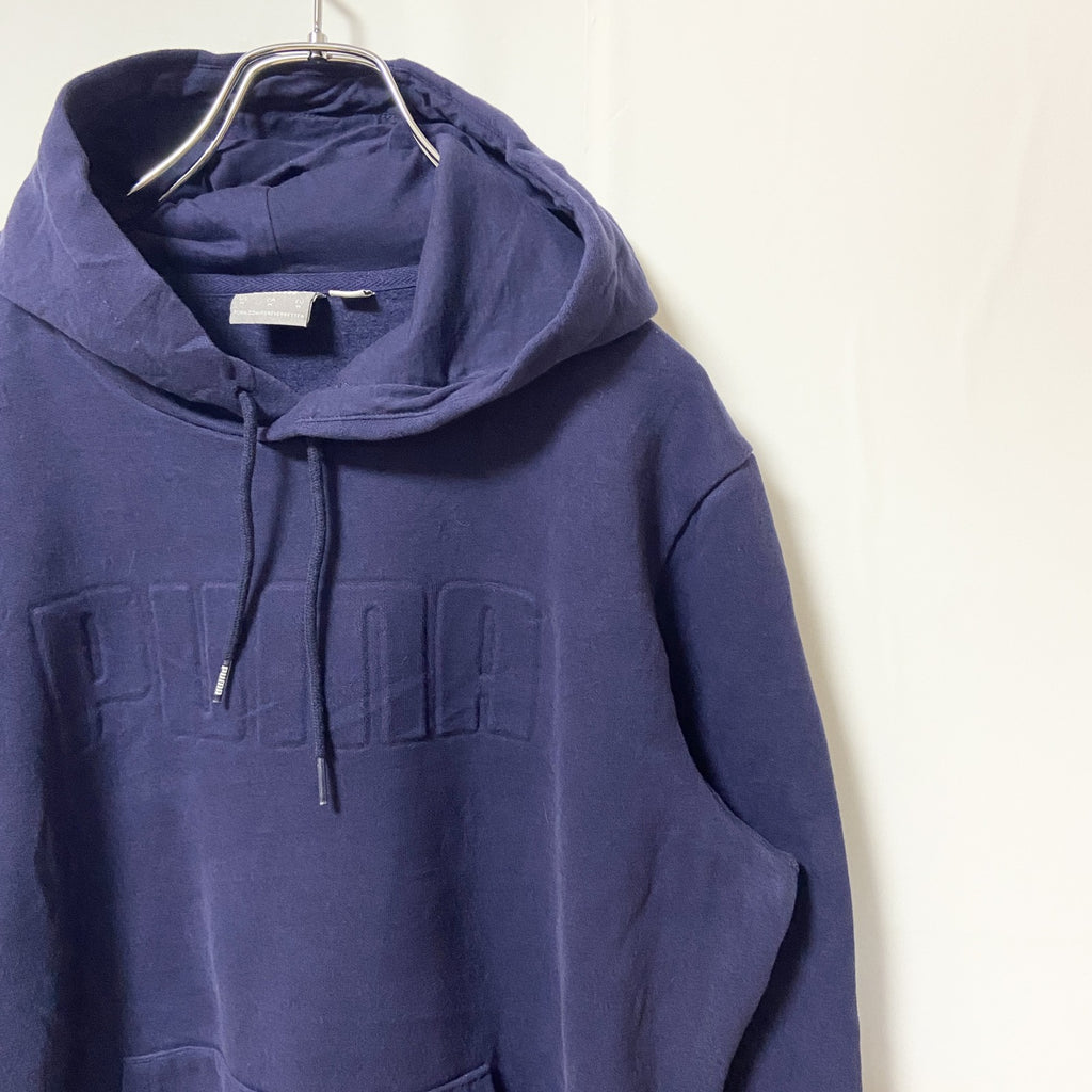 PUMA　プーマ　 長袖立体ロゴパーカー　スウェットプルオーバー　シンプル　ネイビー　紺　秋冬服　Mサイズ　古着