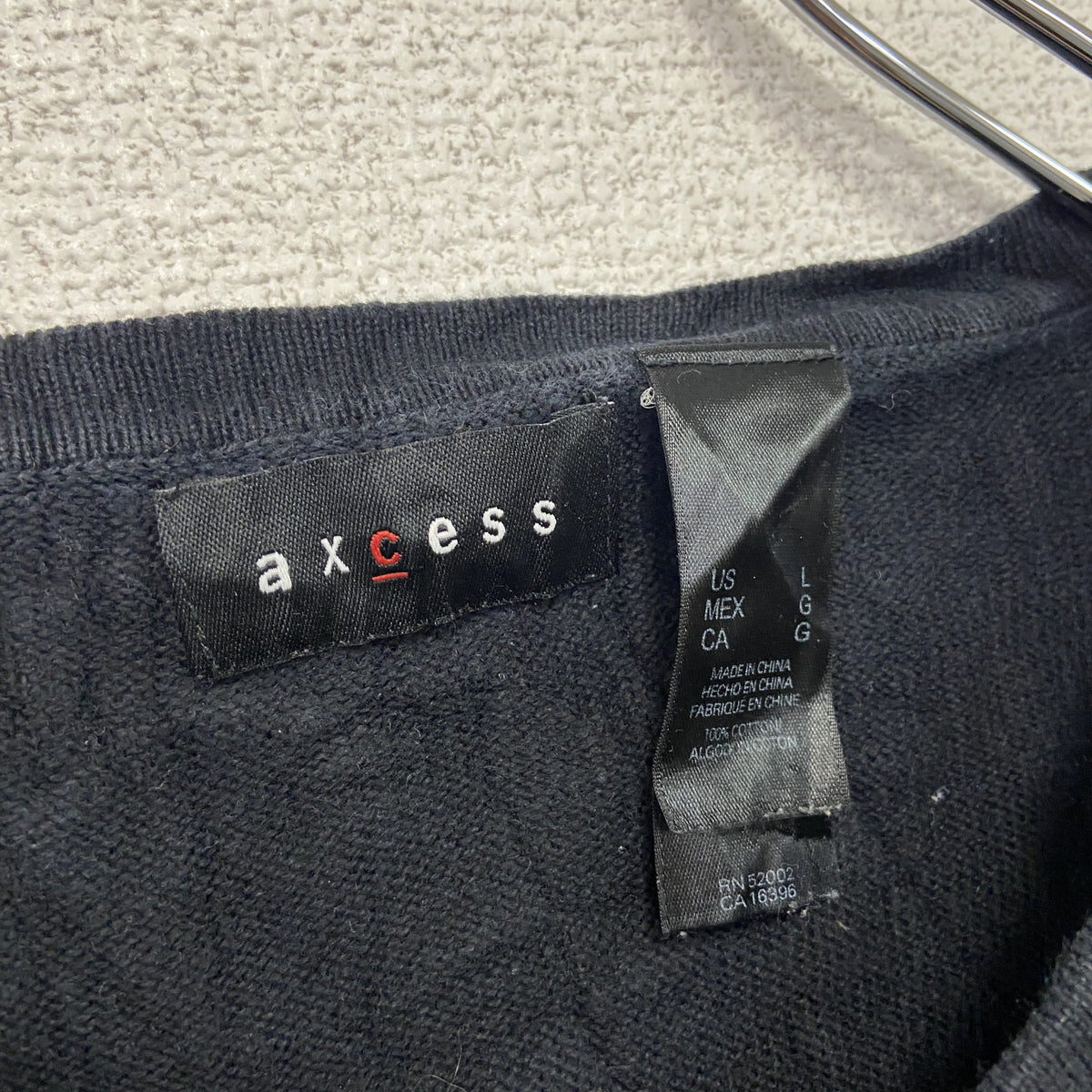 axcess　コットンニットセーター　Vネック　無地　コントラスト　黒　ブラック　Lサイズ　古着