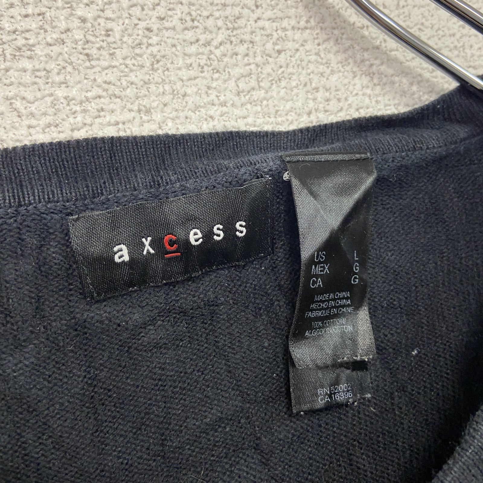 axcess　コットンニットセーター　Vネック　無地　コントラスト　黒　ブラック　Lサイズ　古着
