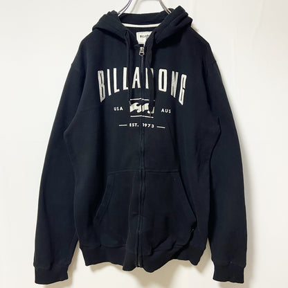 古着 used　BILLABONG　ビラボン　長袖フルジップパーカー　プルオーバー　ワッペン刺繡　黒　レトロ　Lサイズ