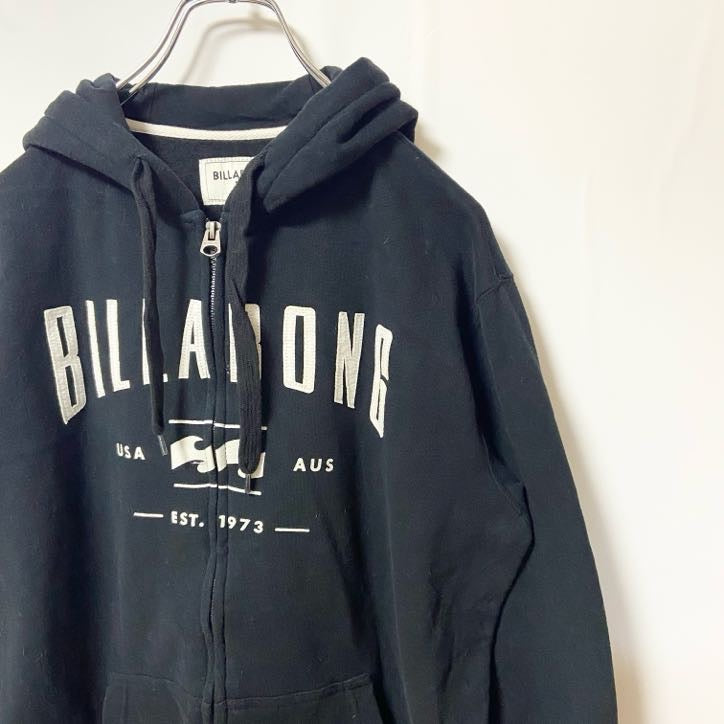 古着 used　BILLABONG　ビラボン　長袖フルジップパーカー　プルオーバー　ワッペン刺繡　黒　レトロ　Lサイズ