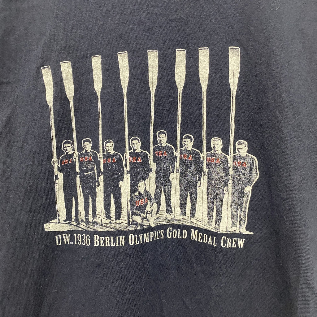champion　チャンピオン　半袖プリントTシャツ　ベルリンオリンピック　刺繍ロゴ　クルーネック　現行　紺　ネイビー　Sサイズ　古着
