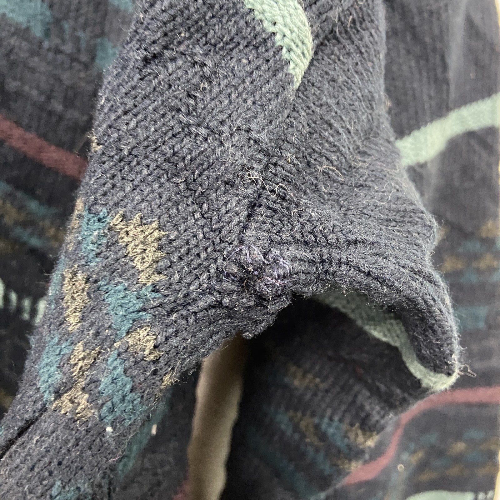 ～90s　TIP TOP TAILORS　アクリルニットセーター　ヴィンテージ　総柄　紺　ネイビー　Lサイズ　古着