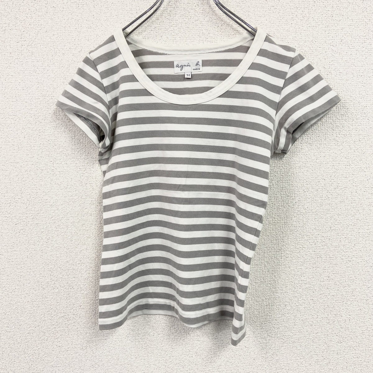 agnes b.　アニエスベー　半袖Tシャツ　ボーダー柄　バイカラー　白　ホワイト　灰色　グレー　古着