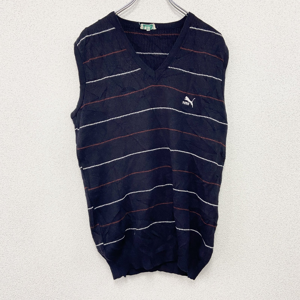 ～80s　PUMA　プーマ　ウールニットベスト　ヴィンテージ　紺　ネイビー　古着