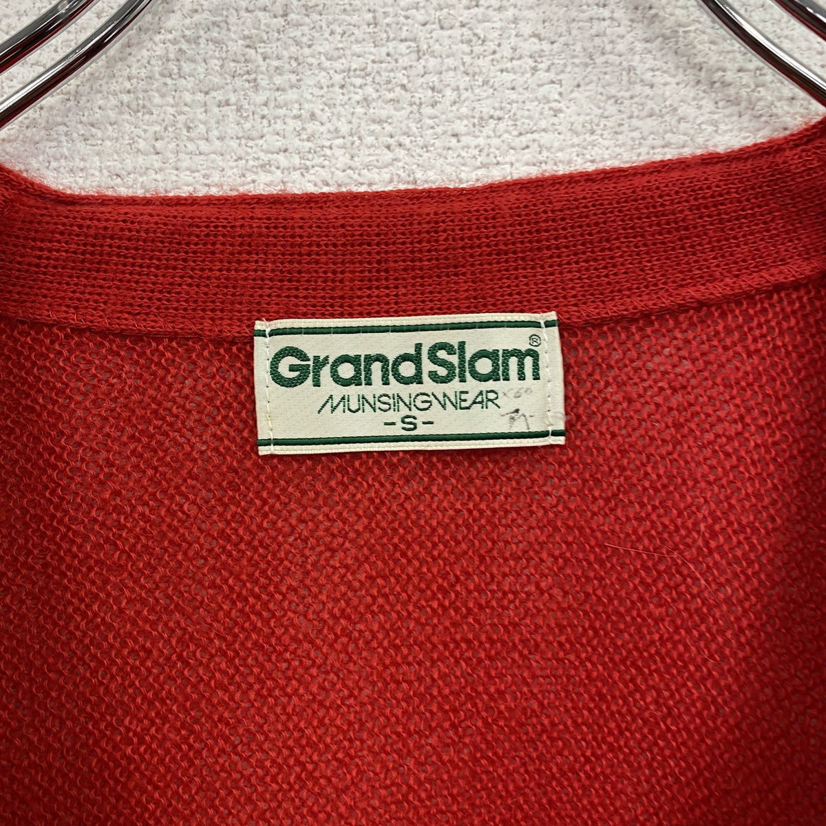 MUNSINGWEAR　マンシングウェア　Grand Slam　ウールニットカーディガン　赤　レッド　Sサイズ　古着