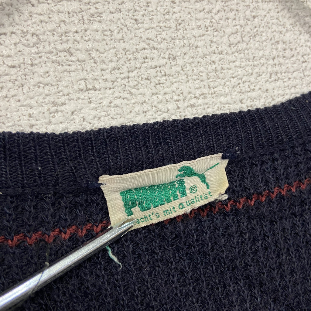 ～80s　PUMA　プーマ　ウールニットベスト　ヴィンテージ　紺　ネイビー　古着