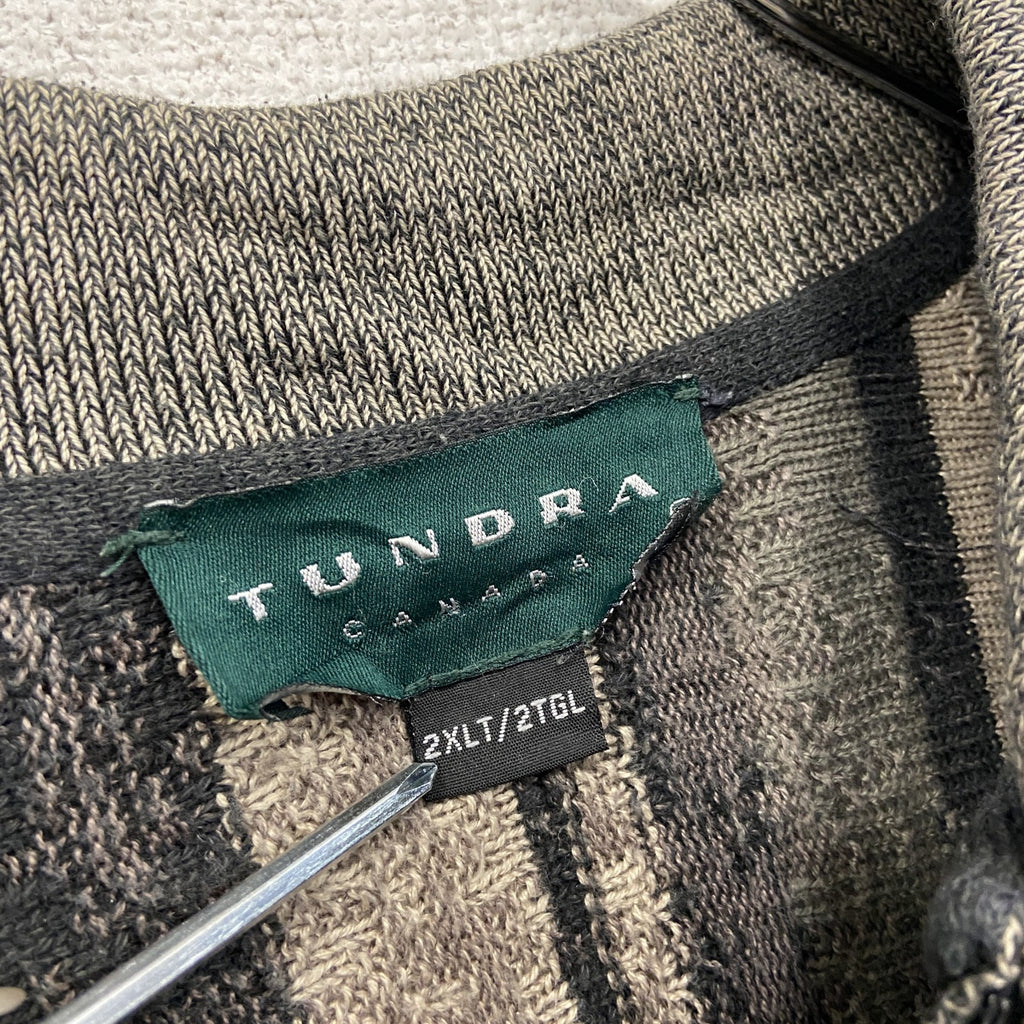 ～90s　TUNDRA　COOGI風ハーフジップニットカーディガン　3Dニット　総柄　マルチカラー　2XLTサイズ　　　ヴィンテージ　古着