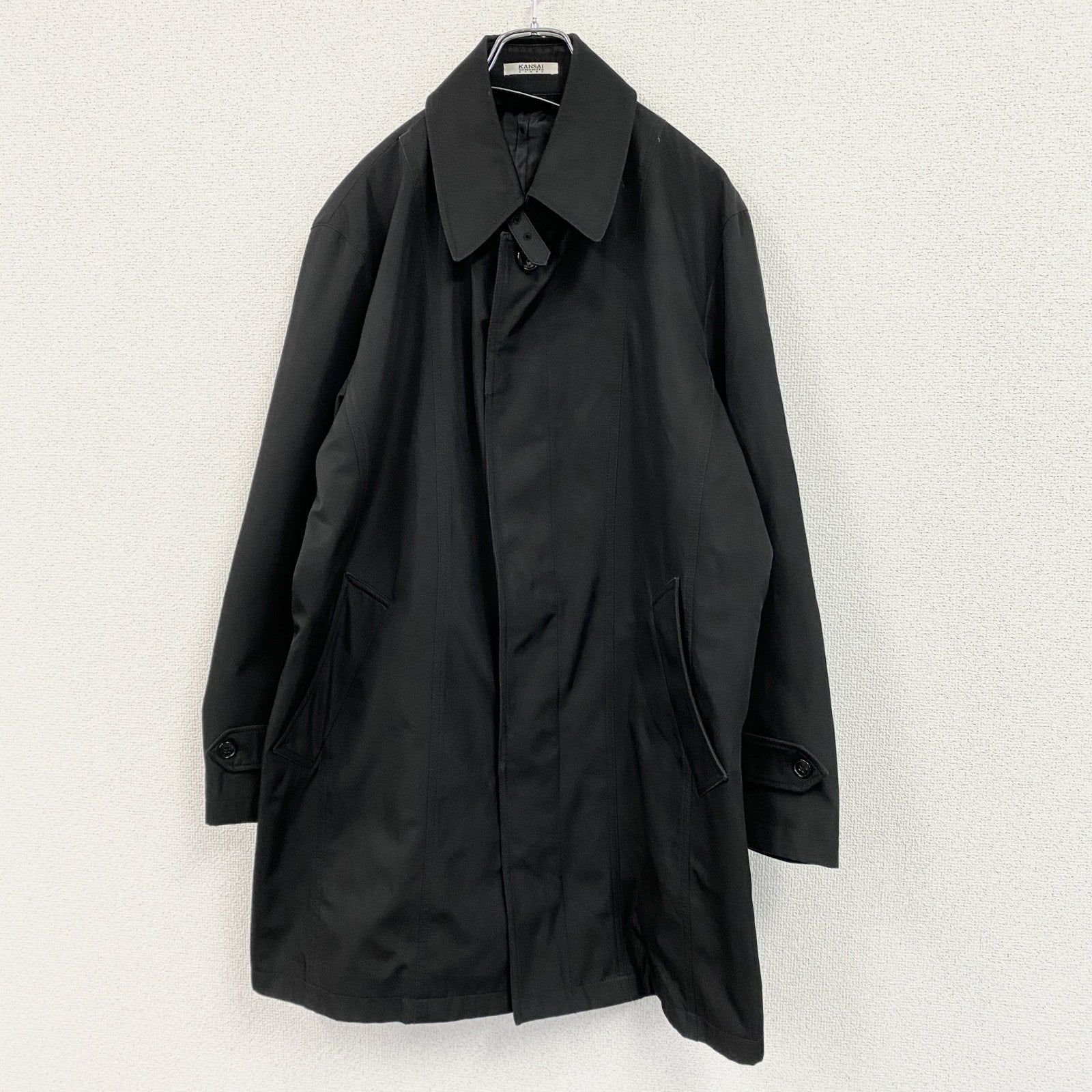 KANSAI YAMAMOTO HOMME　ヤマモトカンサイ　ステンカラーコート　比翼仕立て　黒　ブラック　古着