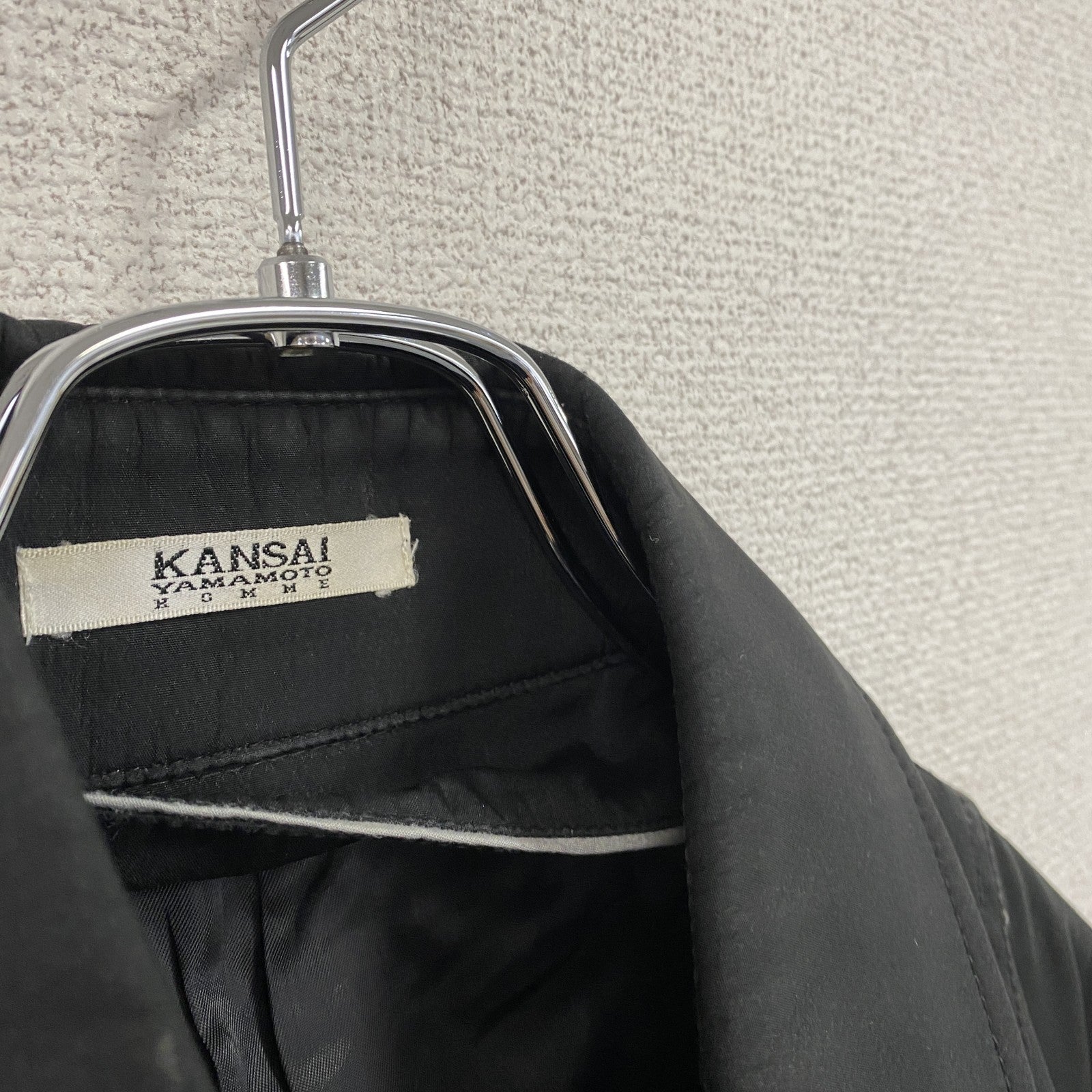 KANSAI YAMAMOTO HOMME　ヤマモトカンサイ　ステンカラーコート　比翼仕立て　黒　ブラック　古着