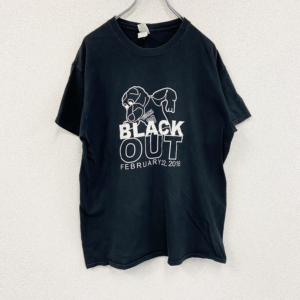 GILDAN　ギルダン　半袖プリントアニマルTシャツ　BLACK OUT　ロボット　英字プリント　黒　ブラック　Lサイズ　古着
