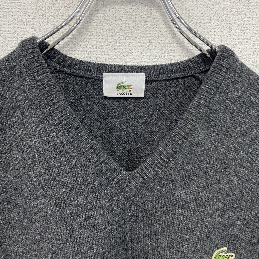 LACOSTE　ラコステ　ニットベスト　刺ロゴ　グレー　3サイズ セーター ニットセーター メンズ 古着