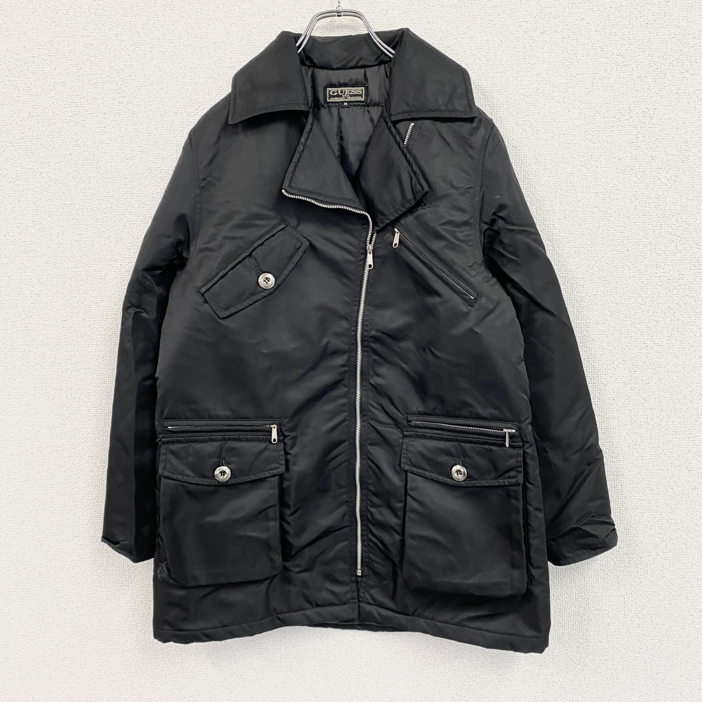 GUESS　ゲス　ナイロンダブルライダースジャケット　黒　ブラック　Mサイズ