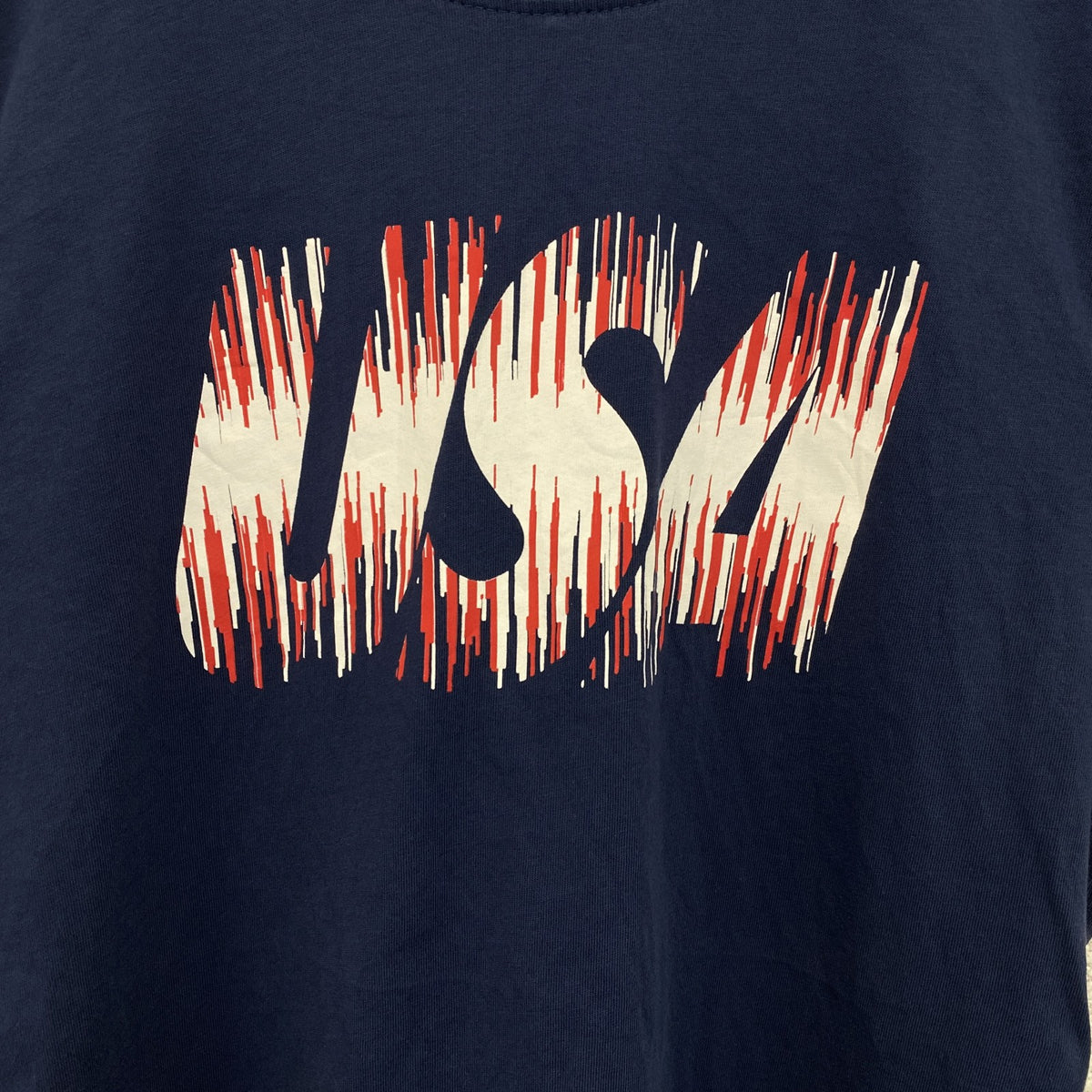 NIKE ナイキ　半袖プリントTシャツ　USA　クルーネック　カジュアルデザイン　ネイビー　紺　レトロ　Sサイズ　古着