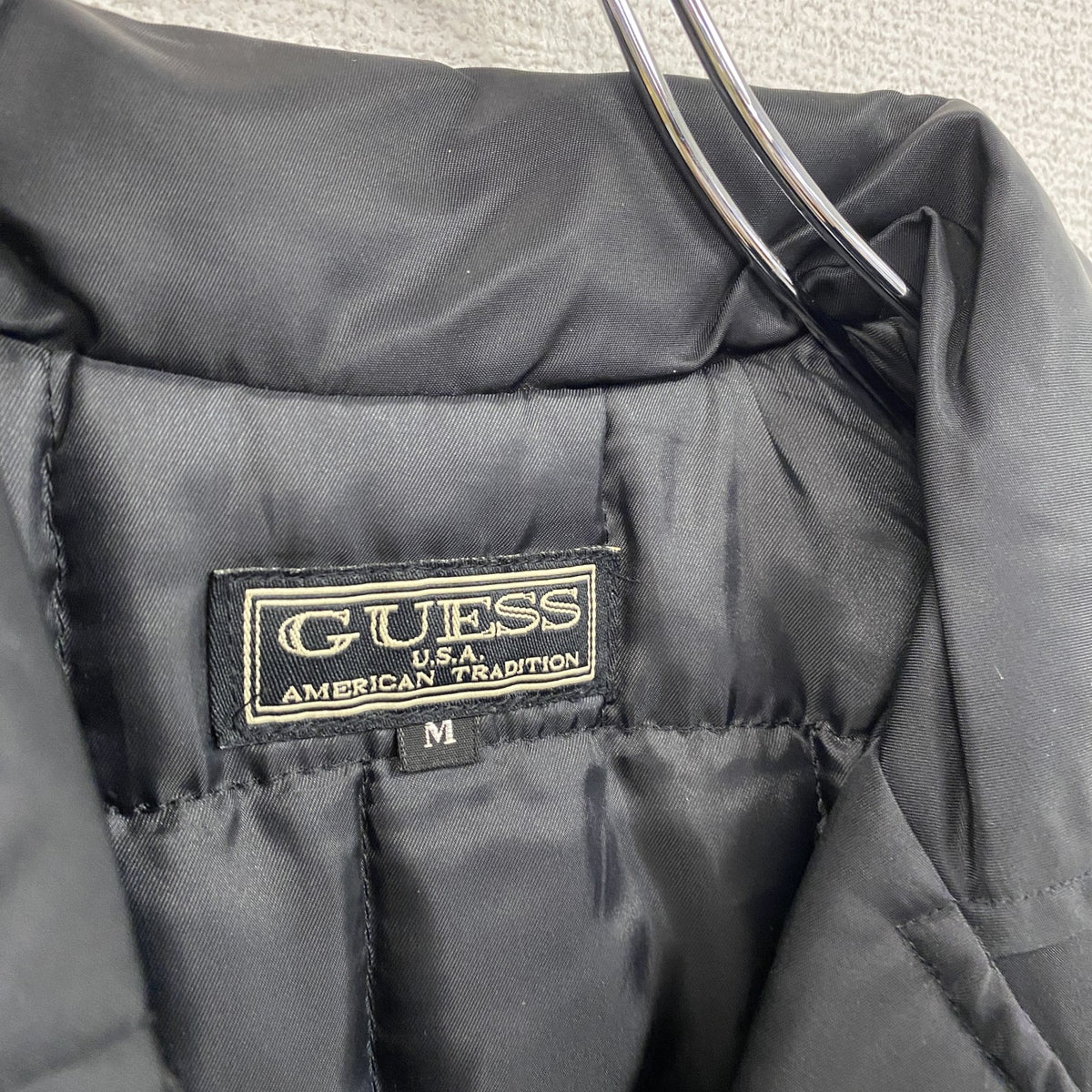 GUESS U.S.A　ゲスユーエスエー　ナイロンダブルライダースジャケット　中綿入り　黒　ブラック　Mサイズ　古着