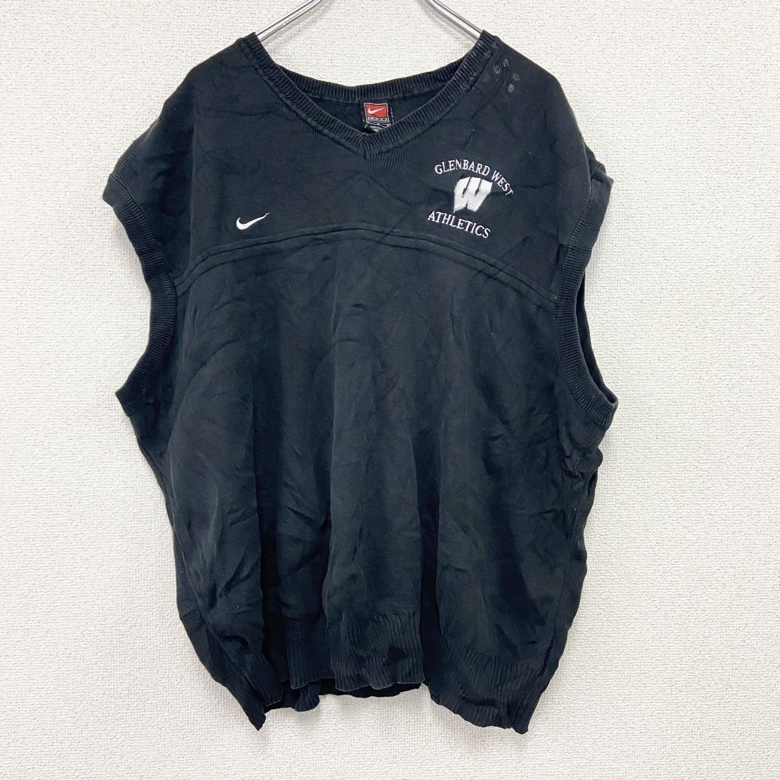 90s　NIKE　ナイキ　コットンニットベスト　ヴィンテージ　黒　ブラック　Lサイズ　古着