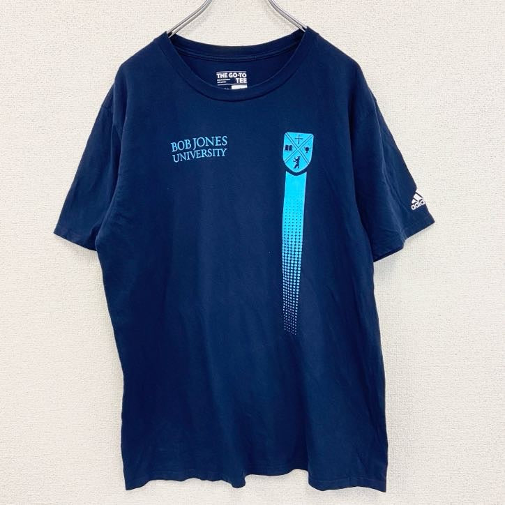 adidas　アディダス　半袖プリントTシャツ　ボブジョーンズ　紺　ネイビー　Lサイズ　古着