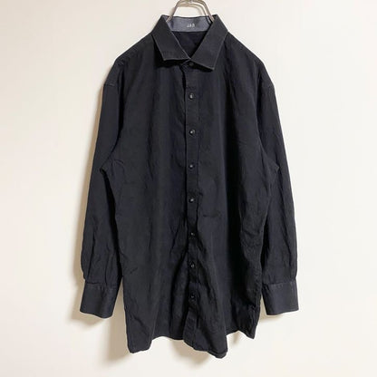 古着 used　JAS　長袖総柄シャツ　ペイズリー柄　黒　ブラック　シンプル　レトロデザイン　秋冬服　Lサイズ