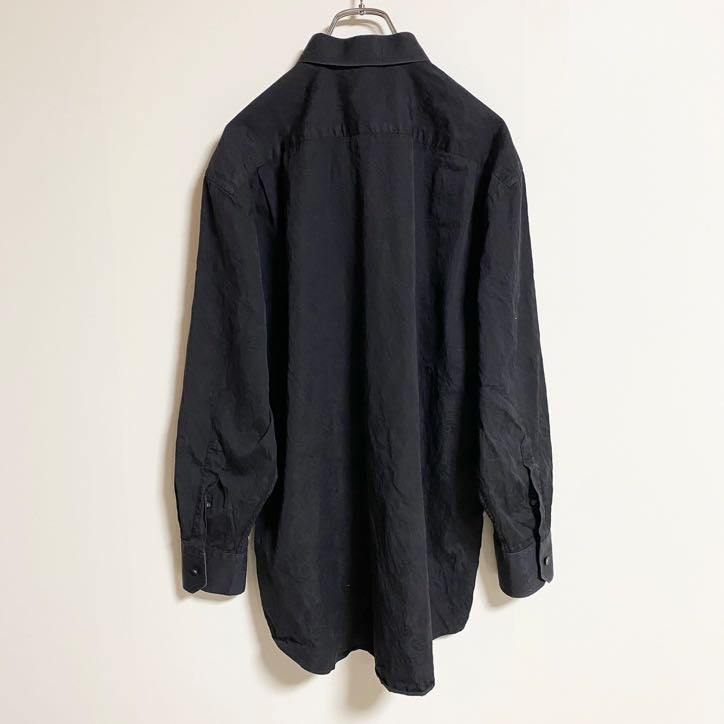 古着 used　JAS　長袖総柄シャツ　ペイズリー柄　黒　ブラック　シンプル　レトロデザイン　秋冬服　Lサイズ