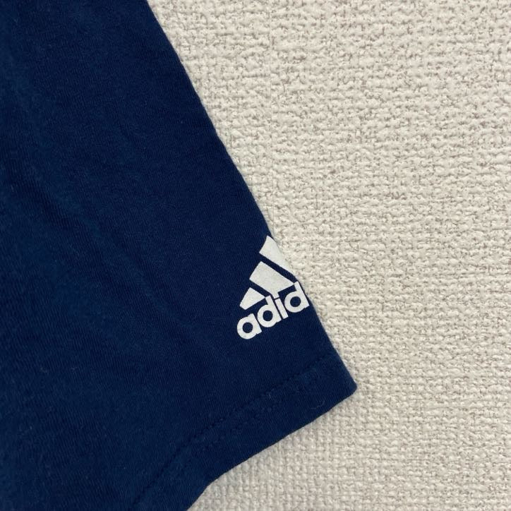 adidas　アディダス　半袖プリントTシャツ　ボブジョーンズ　紺　ネイビー　Lサイズ　古着