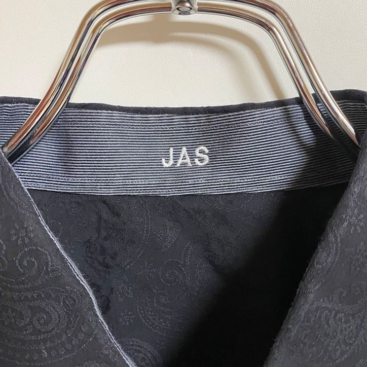 古着 used　JAS　長袖総柄シャツ　ペイズリー柄　黒　ブラック　シンプル　レトロデザイン　秋冬服　Lサイズ