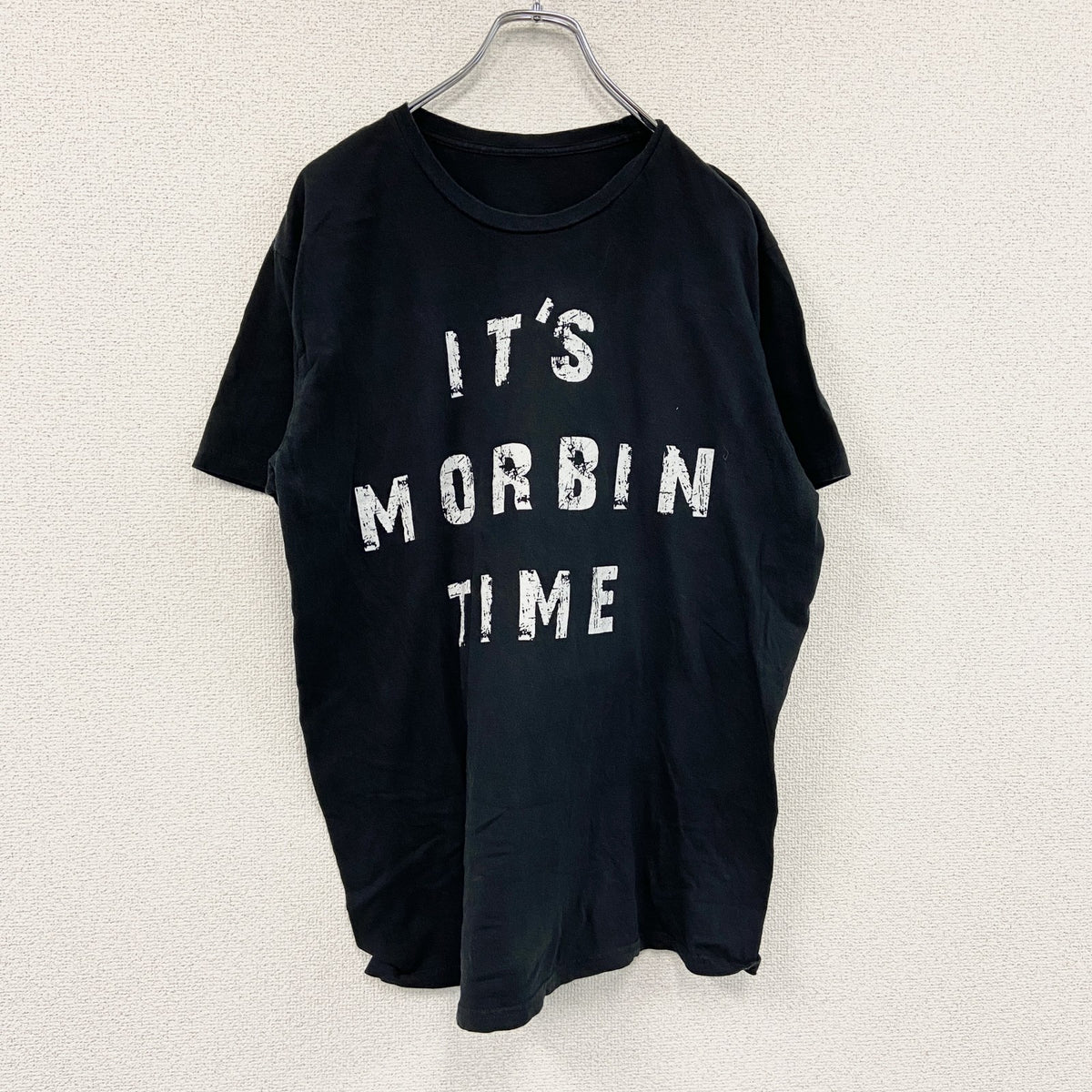 It's Morbin Time　モービウス　半袖プリントパロディTシャツ　ムービーT　メッセージT　3連プリント　ブラック　Lサイズ　古着