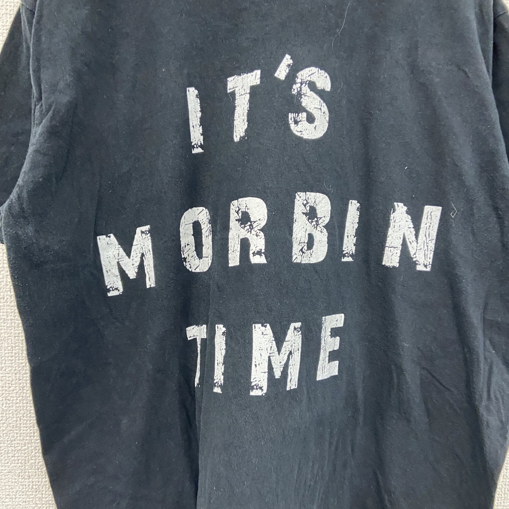 It's Morbin Time　モービウス　半袖プリントパロディTシャツ　ムービーT　メッセージT　3連プリント　ブラック　Lサイズ　古着