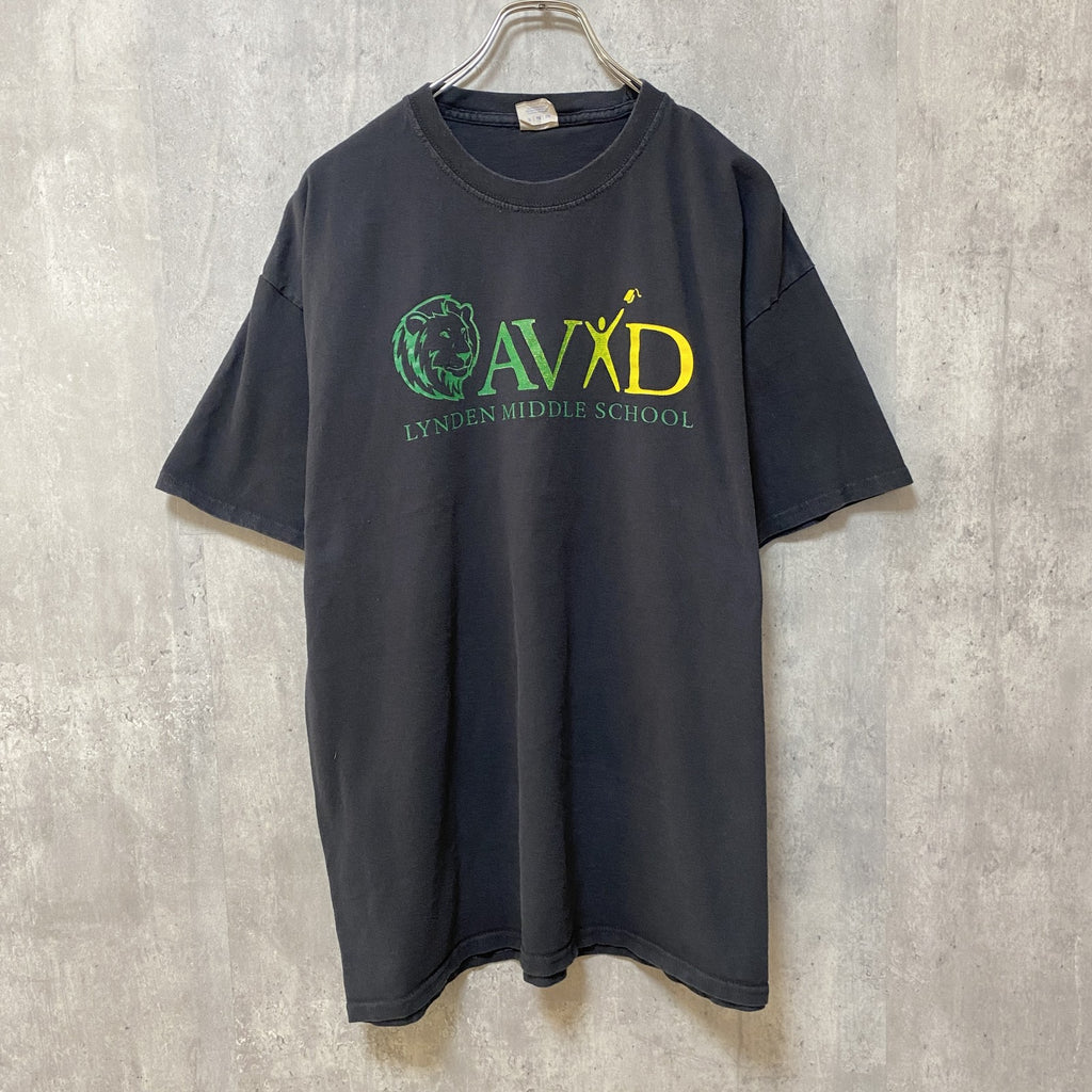 半袖プリントTシャツ　黒　ブラック　カレッジ　ロゴT　レトロデザイン　クルーネック　ビッグシルエット　古着