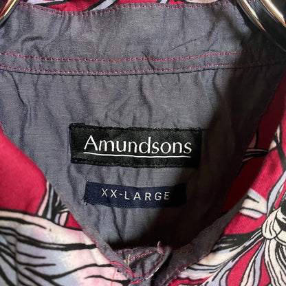 古着 used　Amundsons　半袖総柄シャツ　花柄　アロハシャツ　赤　レッド　ビックシルエット　XXLサイズ