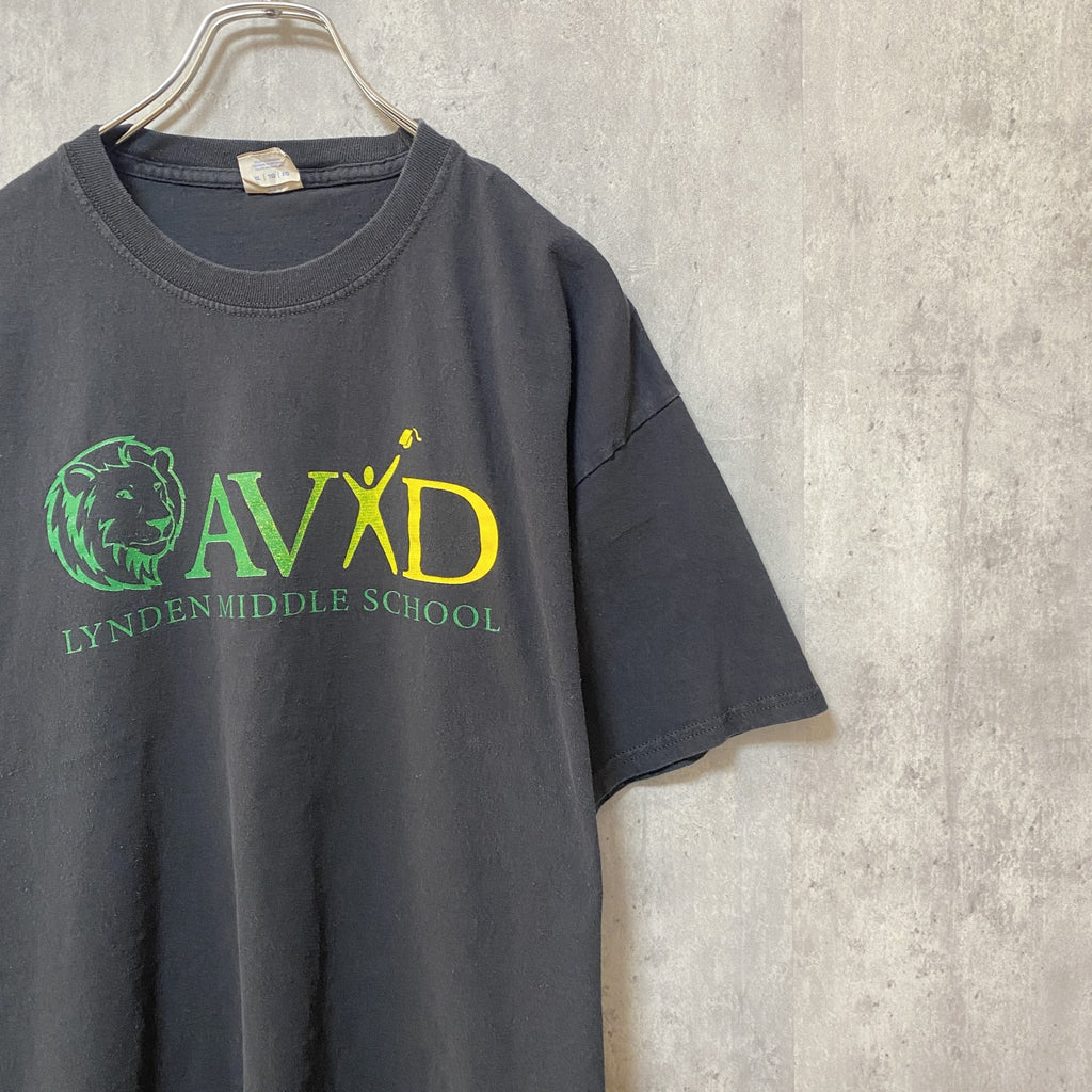 半袖プリントTシャツ　黒　ブラック　カレッジ　ロゴT　レトロデザイン　クルーネック　ビッグシルエット　古着