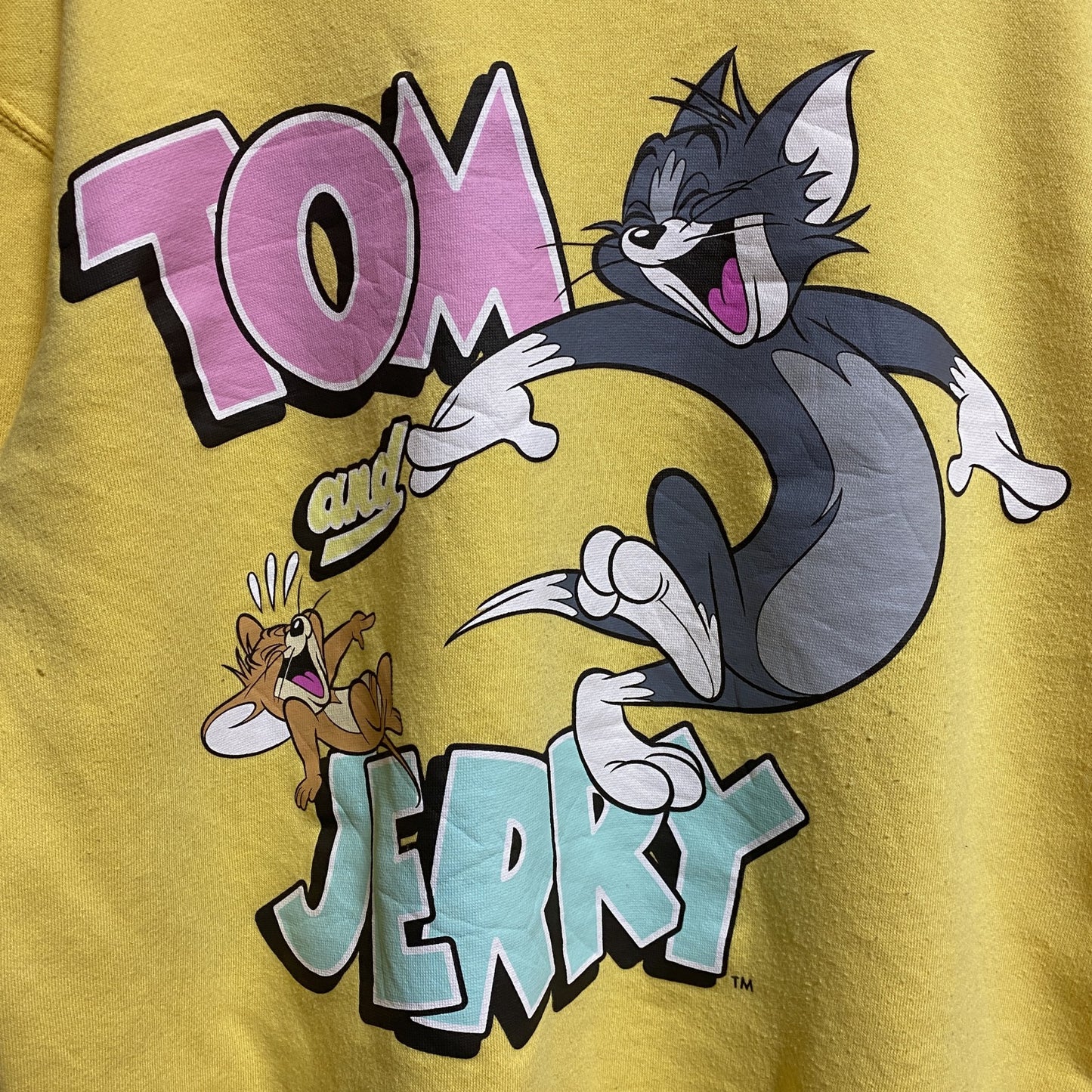 古着 used　TOM＆JERRY　トムとジェリー　長袖オフィシャルプリントスウェット　キャラクター　黄色　Mサイズ　