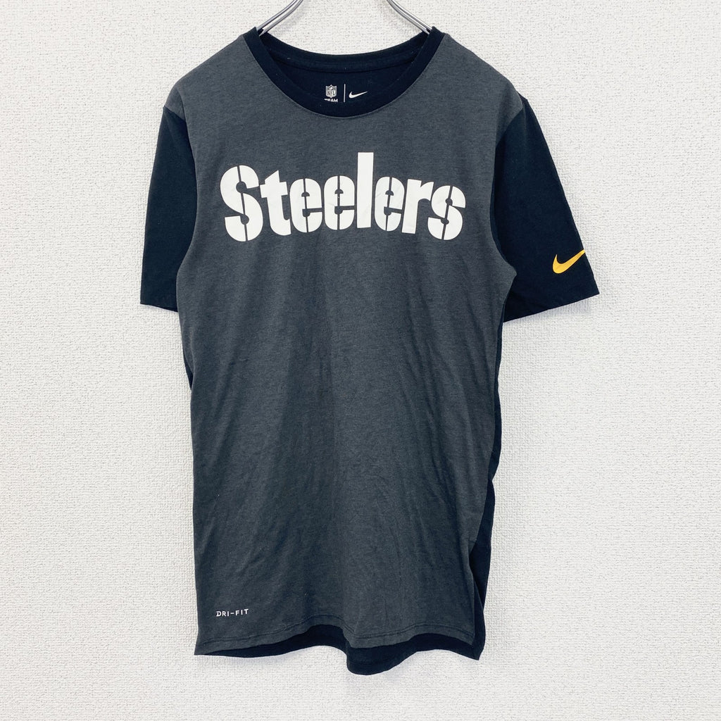 NIKE ナイキ　半袖プリントTシャツ　カジュアル　バイカラー　Steelers　黒　ブラック　グレー　灰色　レトロ　Sサイズ　古着