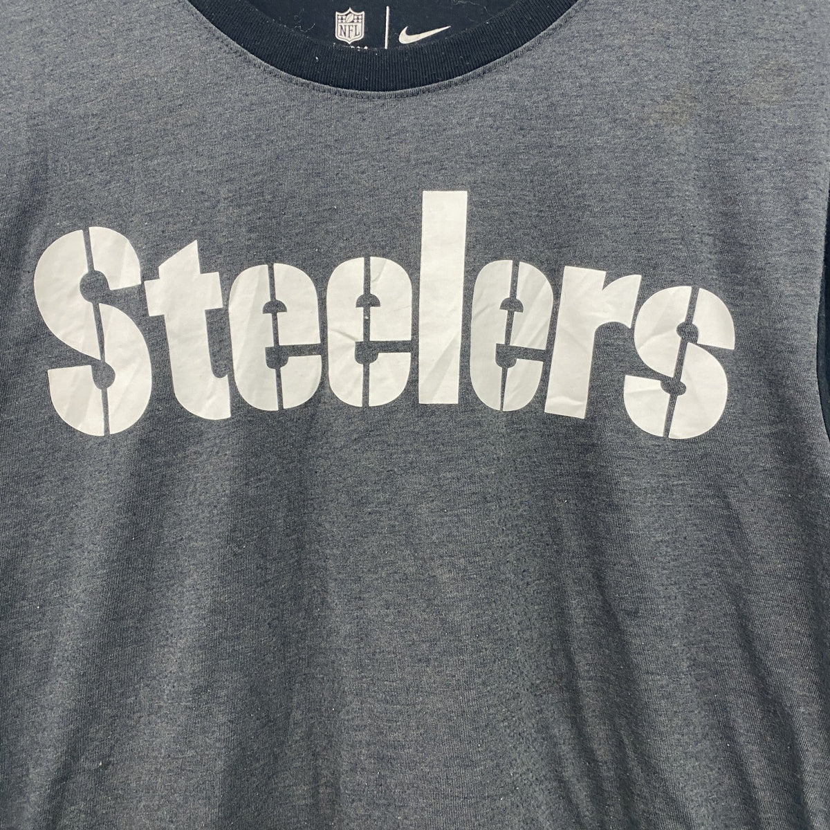 NIKE ナイキ　半袖プリントTシャツ　カジュアル　バイカラー　Steelers　黒　ブラック　グレー　灰色　レトロ　Sサイズ　古着