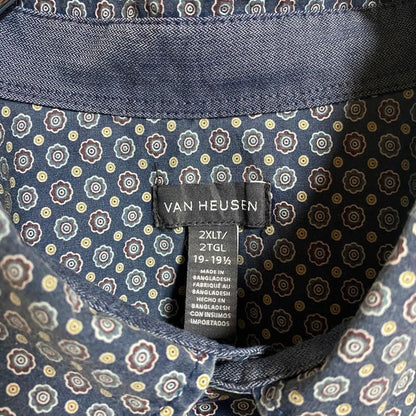 古着 used　VAN HEUSEN　ヴァンヒューゼン　長袖柄シャツ　幾何学模様　サークル柄　ビックシルエット　XXLサイズ