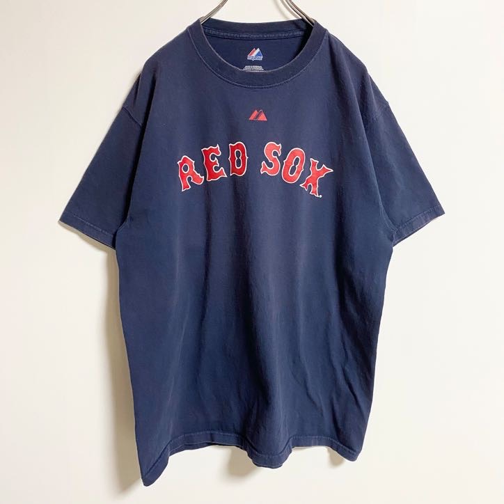Majestic マジェスティック　MLB　RED SOX　半袖オフィシャルプリントＴシャツ　ネイビー　紺　Ｌサイズ　古着