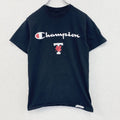 champion　チャンピオン　半袖プリントTシャツ　デカロゴ　刺繍ロゴ　クルーネック　黒　ブラック　Sサイズ　古着