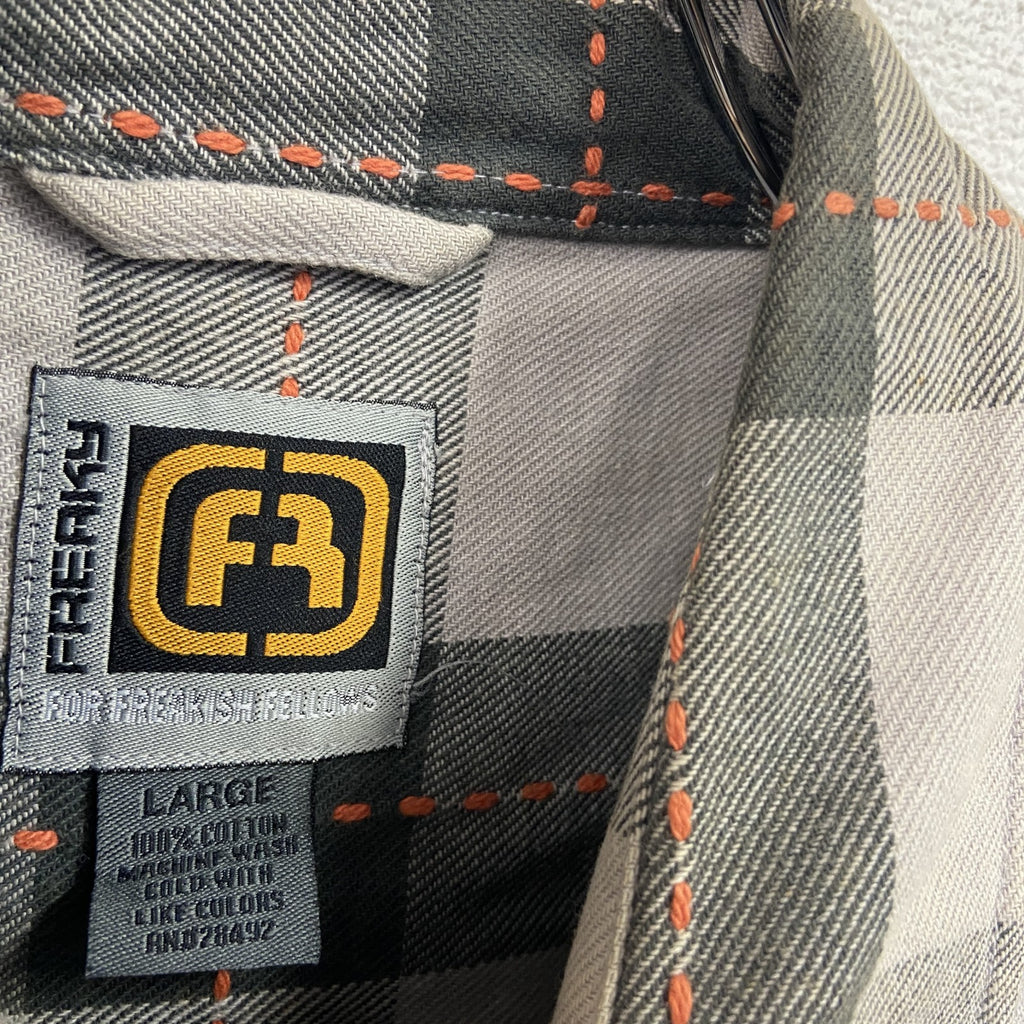 00s　FREAKY　フリーキー　長袖シャツ　チェック柄　灰色　グレー　Lサイズ メンズ コットン 古着