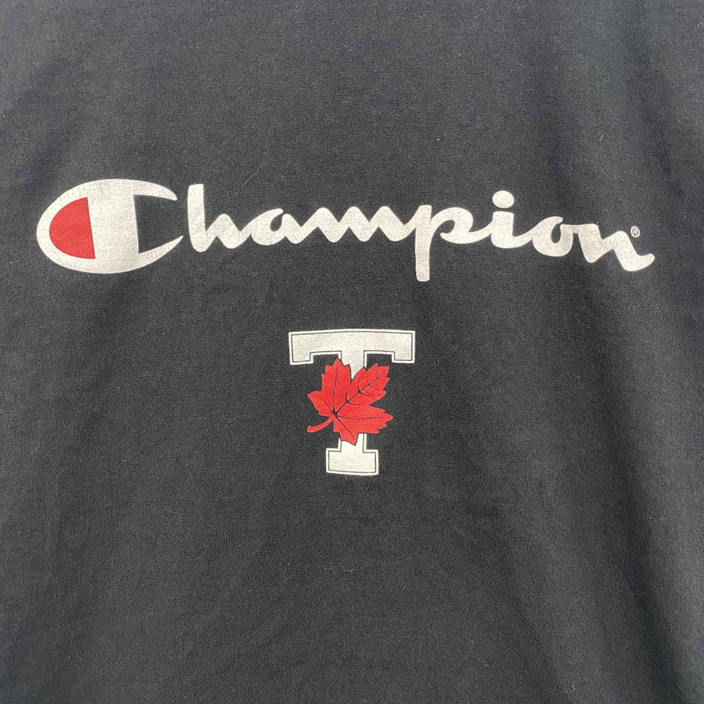 champion　チャンピオン　半袖プリントTシャツ　デカロゴ　刺繍ロゴ　クルーネック　黒　ブラック　Sサイズ　古着