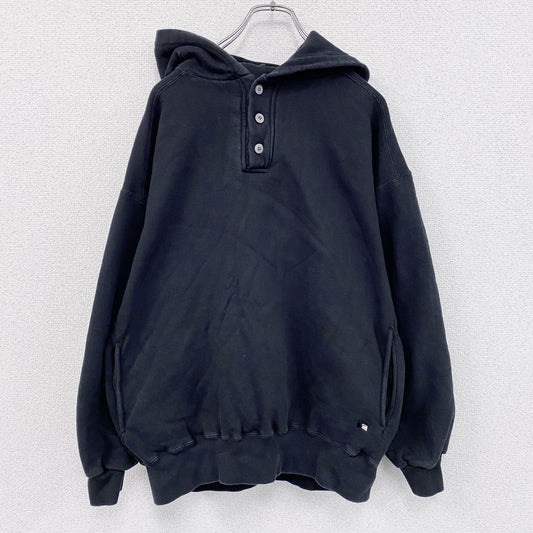 90s　RUSSELL　ラッセル　ハーフボタンスウェットパーカー/フーディー　ヴィンテージ　無地　黒　ブラック　Lサイズ
