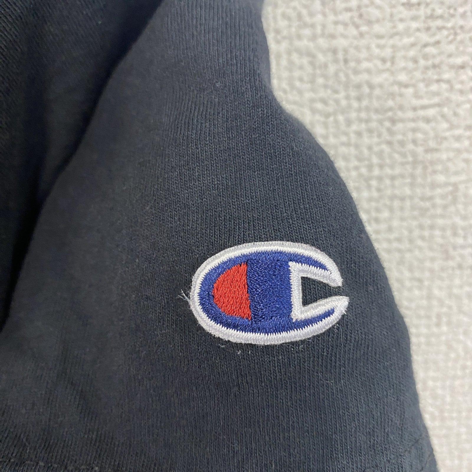 champion　チャンピオン　半袖プリントTシャツ　デカロゴ　刺繍ロゴ　クルーネック　黒　ブラック　Sサイズ　古着
