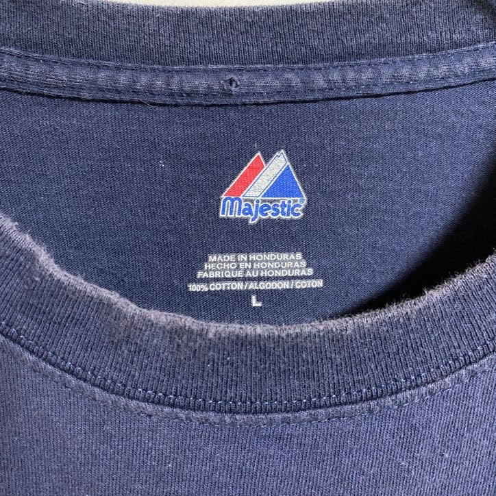 Majestic マジェスティック　MLB　RED SOX　半袖オフィシャルプリントＴシャツ　ネイビー　紺　Ｌサイズ　古着