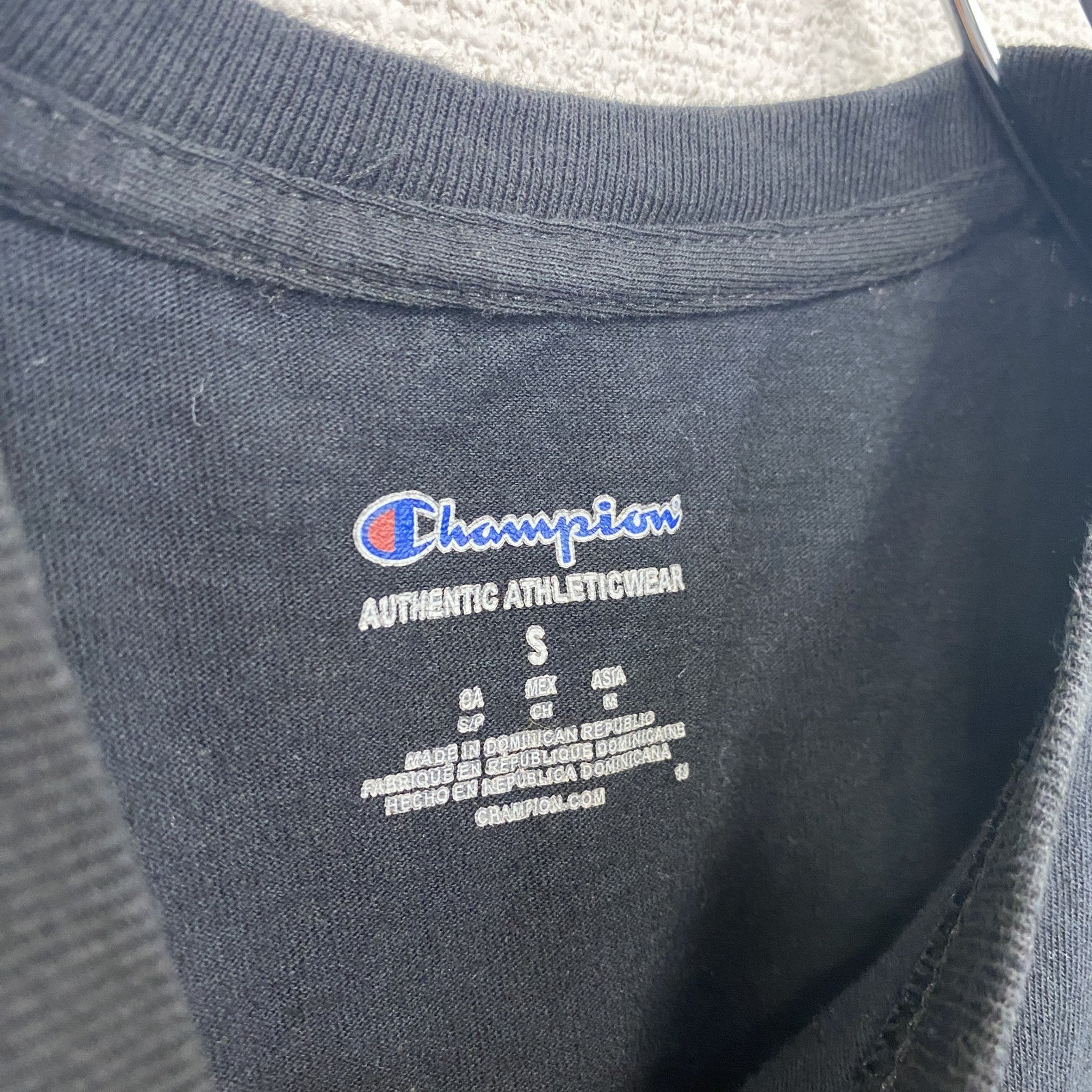 champion　チャンピオン　半袖プリントTシャツ　デカロゴ　刺繍ロゴ　クルーネック　黒　ブラック　Sサイズ　古着