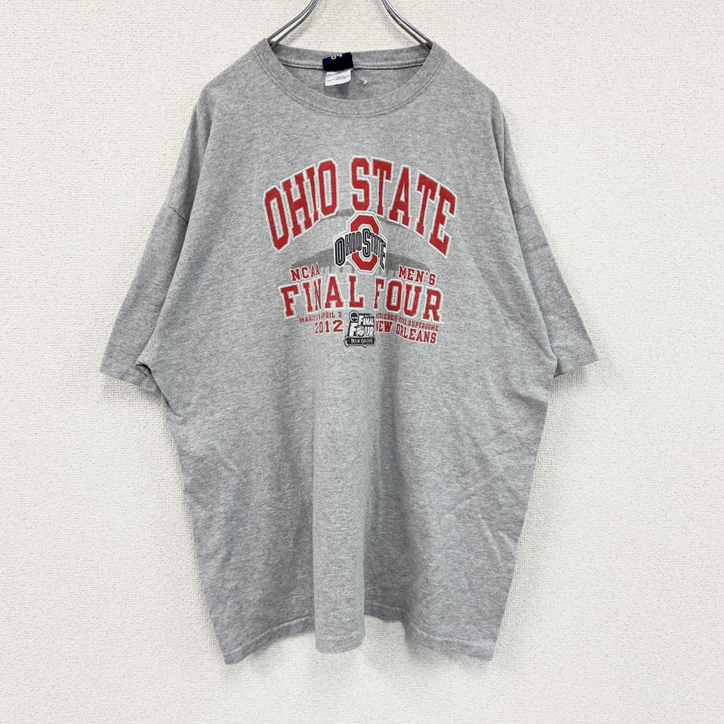 BLUE84　半袖プリントTシャツ　オハイオ州立大学　カレッジロゴ　アーチプリント　灰色　霜降りグレー　2XLサイズ　古着