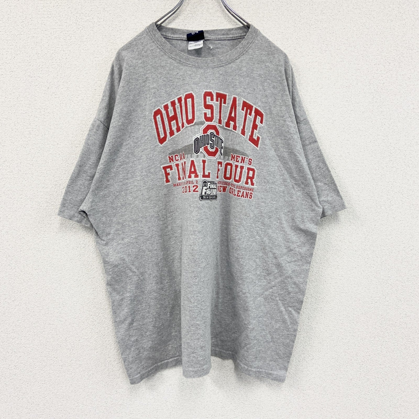 BLUE84　半袖プリントTシャツ　オハイオ州立大学　カレッジロゴ　アーチプリント　灰色　霜降りグレー　2XLサイズ　古着