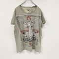 CRAFTED　半袖プリントTシャツ　十字架　ライオン　灰色　グレー　Lサイズ　古着